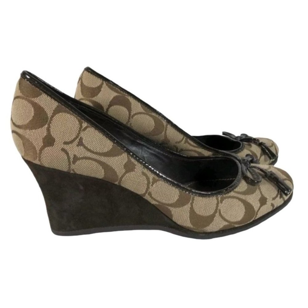 Coach Women's Brown Signature Logo Irene Wedge Heel Size 8.5B